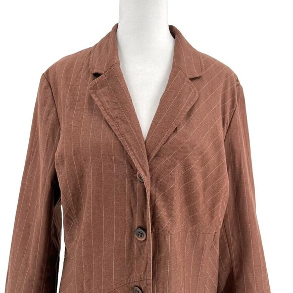 J. Jill Linen Blend Pinstripe Blazer Jacket Neutral Brown Lagenlook  size 14 - Picture 2 of 6